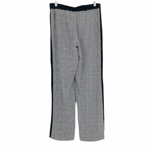 H&M Pants Women's Sz M Straight Wide Leg Pull on Elastic Waist Lined Black White - Picture 2 of 10